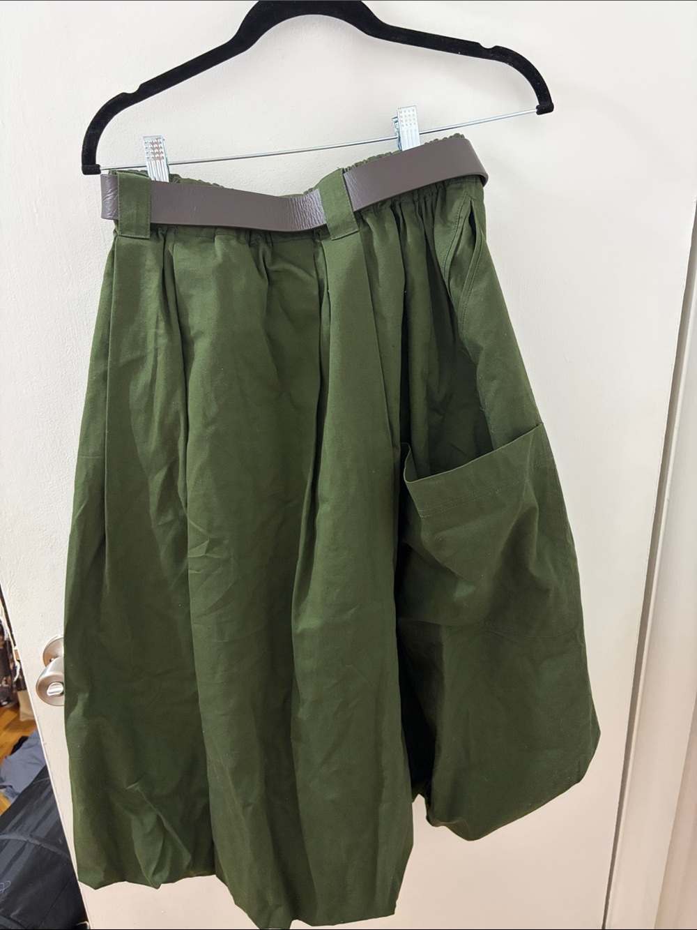 Sea New York Olive Green Full Midi Skirt with Belt - Picture 3 of 4